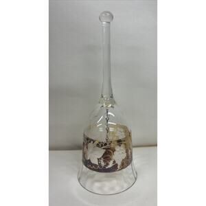 Vintage Crystal Bell Gold Trim with Etched Grapes and Vines 7.5" Tall